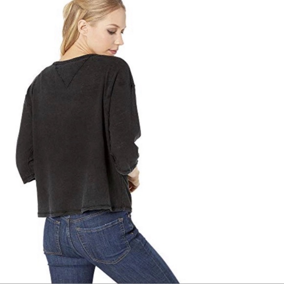 Free People We the Free Head In The Clouds Linen Blend Tee Black Size Small - Picture 2 of 12